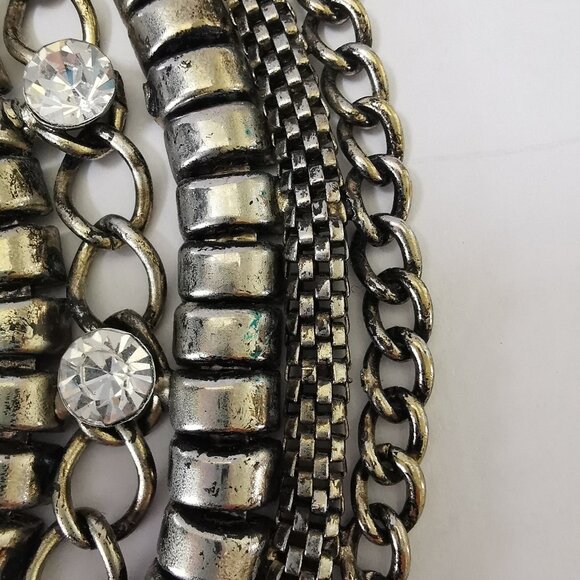 Wide Chain& Rhinestone Cleopatra Collar Necklace Bib Collar 5 Rows - Picture 8 of 10